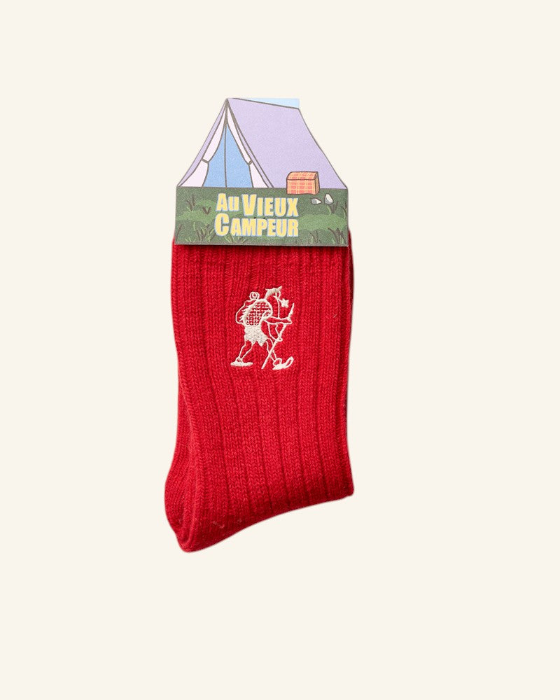 Au Vieux Campeur - Congés Payés - Chaussettes en Laine Marcheur Brodé - Rouge