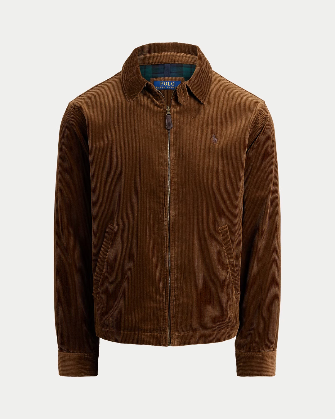 Veste Merci Paris Ralph Lauren The Wynton en velours côtelé marron avec fermeture zippée et doublure tartan