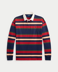 Merci Paris Ralph Lauren chemise de rugby rayée en coton marine, rouge et vert avec col blanc et logo brodé