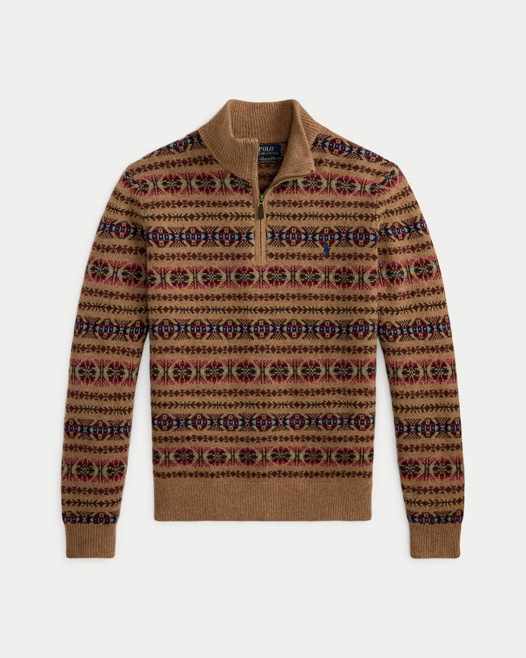 Pull Merci Paris Ralph Lauren en laine à motif Fair Isle multicolore avec col cheminée zippé et détails en daim